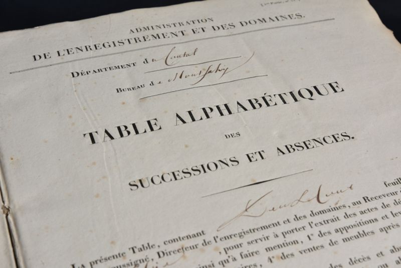 Tables des successions et absences numérisées