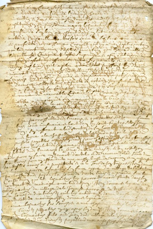 Testament de Marie Lasmatres, passé à Leucamp devant Delfour, prieur de Leucamp (1679)