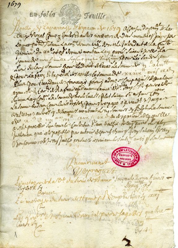 Rôle des tailles de la paroisse d'Arpajon (1679)