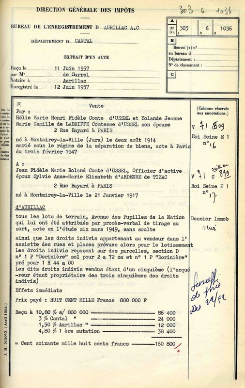 Vente d’un cinquième de la Dorinière par Hélie d’Ussel à son frère Jean 