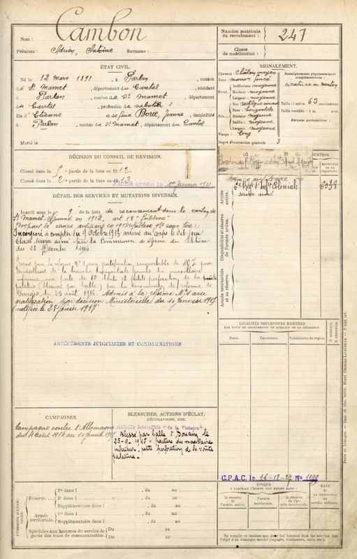 Fiche matricule
