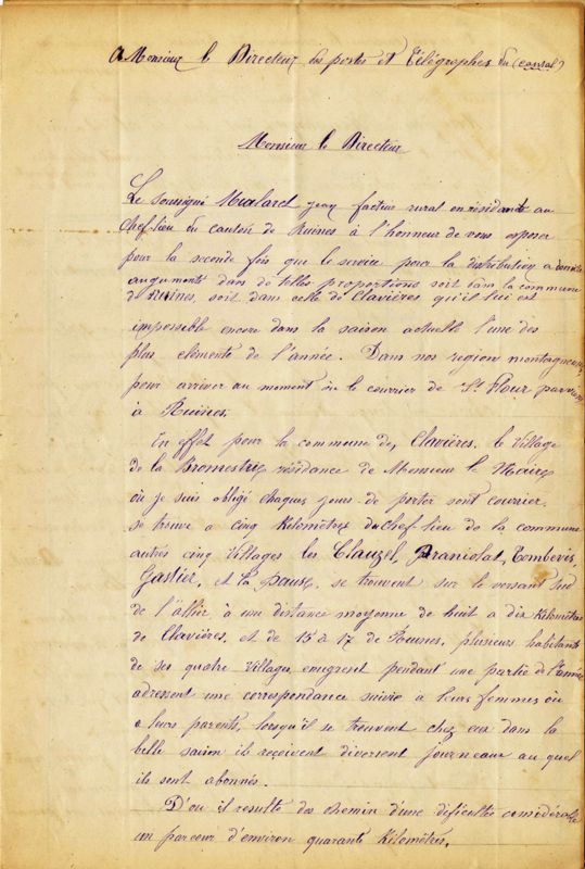 Lettre du facteur Mialard (1882, 6 P 525)
