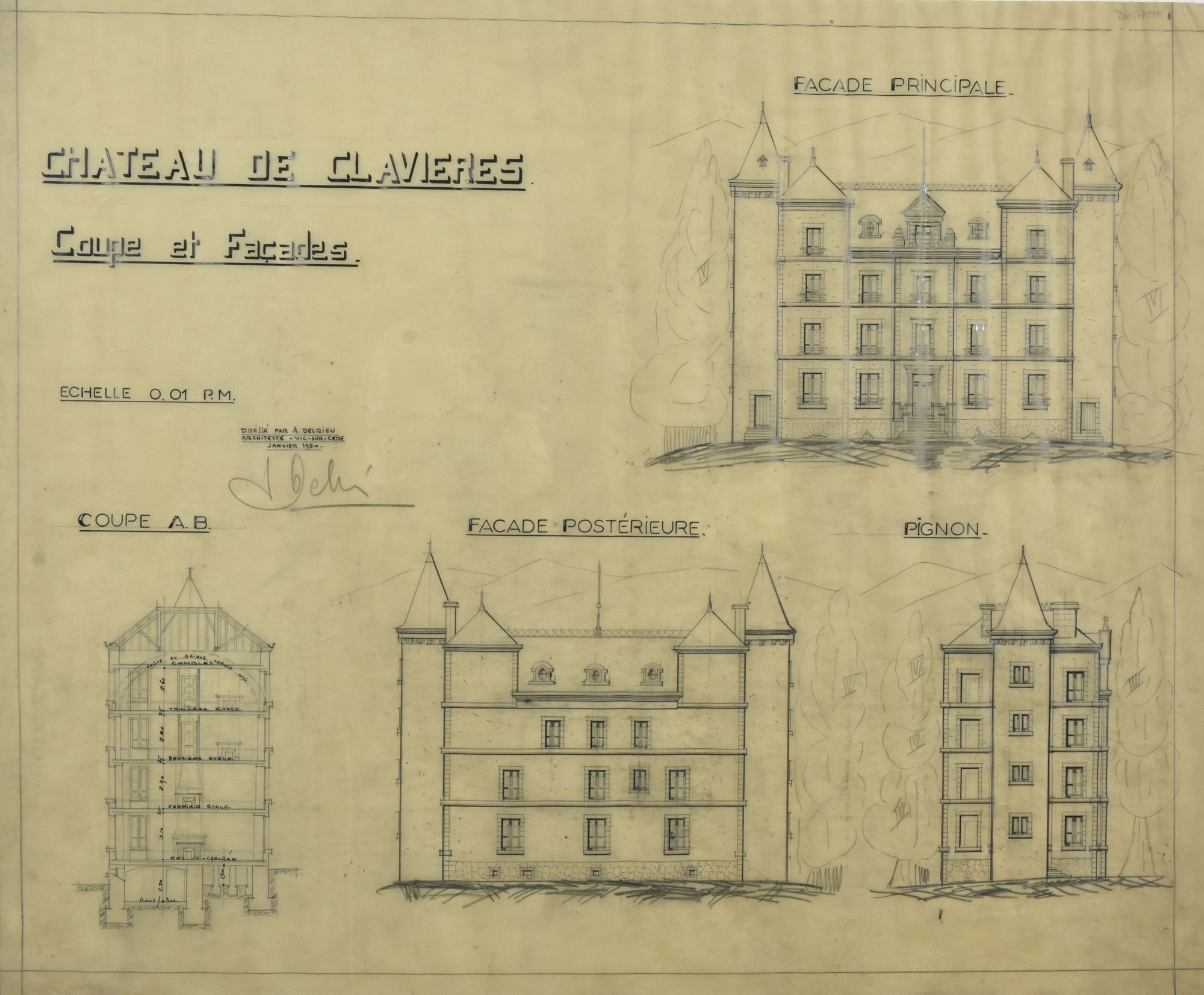 Plan du château dressé par Alphée Delrieu (113 Fi 2005 ; 1950)