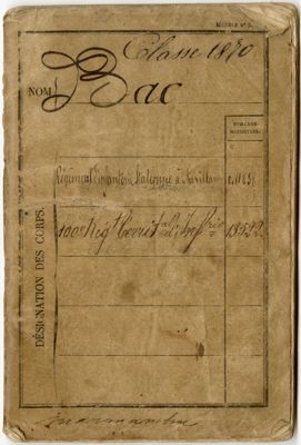 Couverture du livret militaire de Jean Bac (1870).