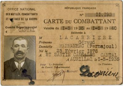 Carte de combattant de Géraud Lacarrière (1935)