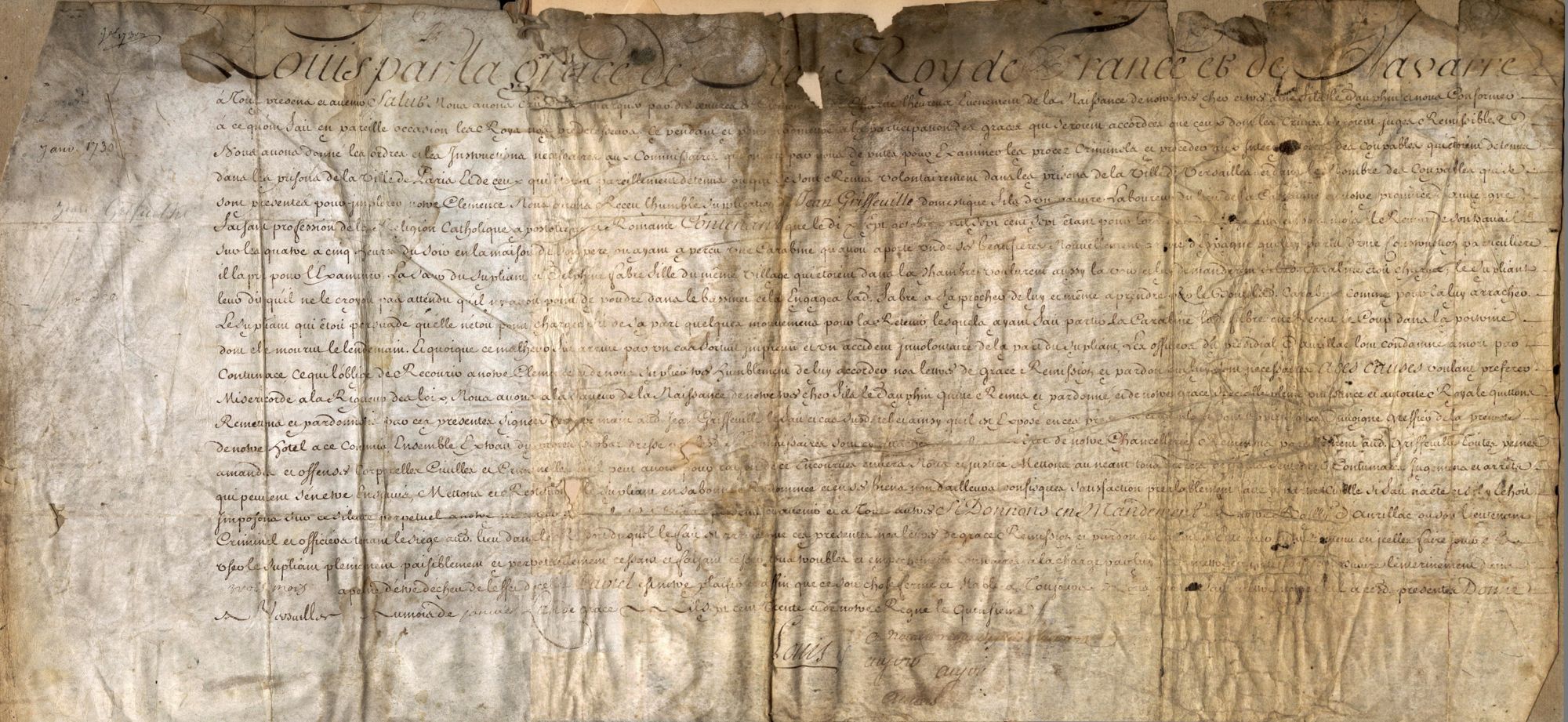 Lettre de rémission de Louis XV