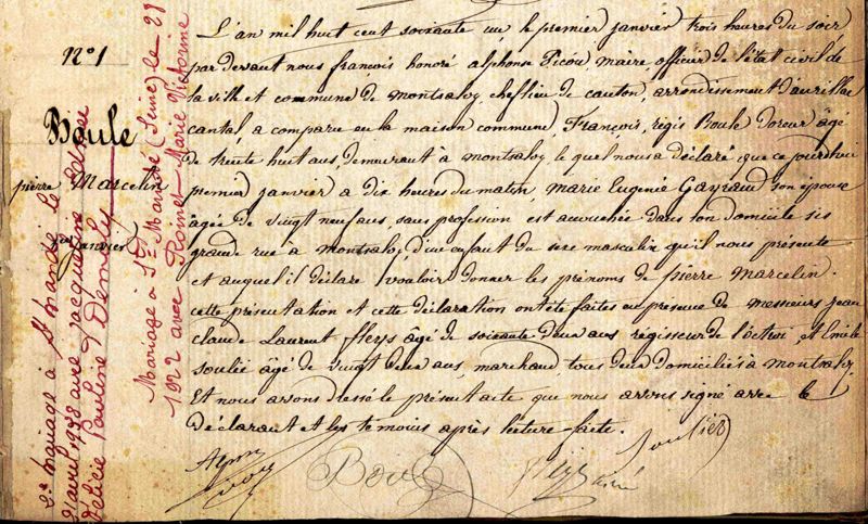 Acte de naissance de « Marcelin » Boule