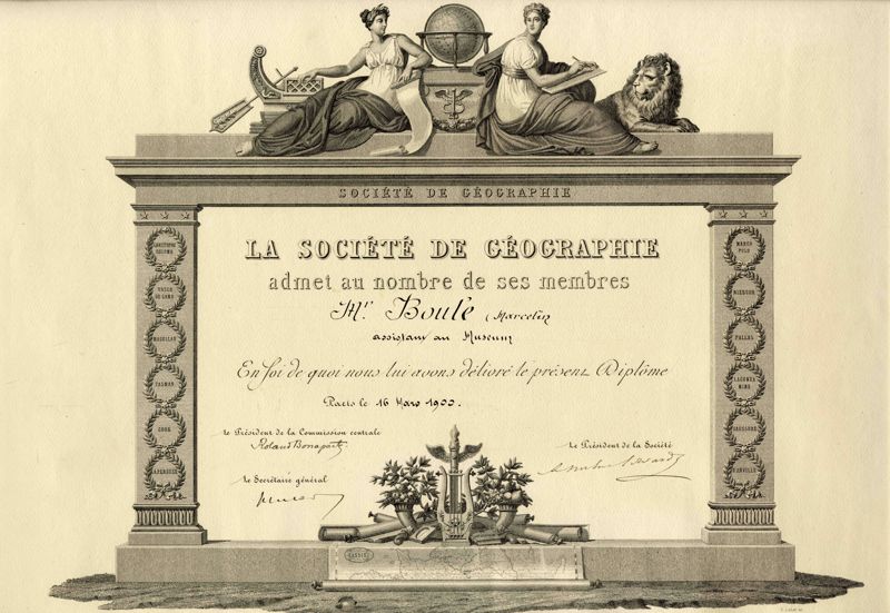 Diplôme de membre de la société de géographie (Paris)