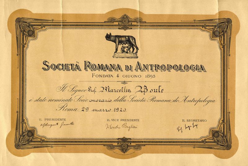 Diplôme de membre honoraire de la société romaine d’anthropologie (Rome – Italie)