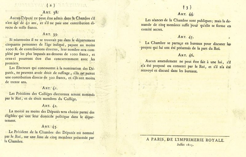 Extraits de la Charte de 1815 (cote ADC 7 M 1)