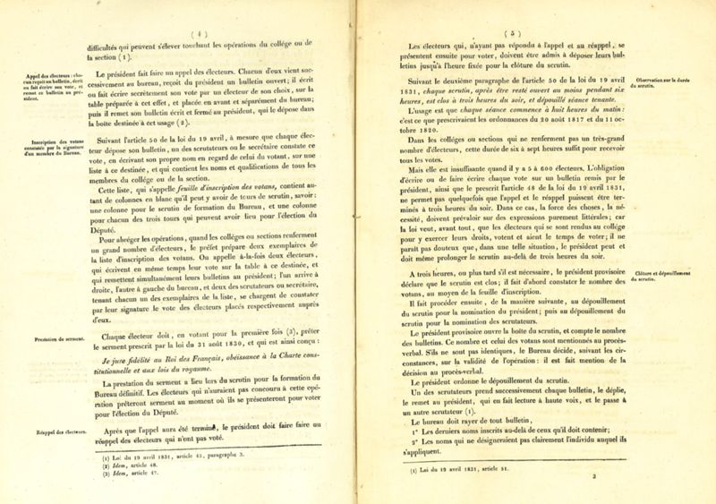 Extraits des instructions sur le déroulement du scrutin, élections législatives des 5 et 7 juillet 1831 (cote ADC 7 M 2)