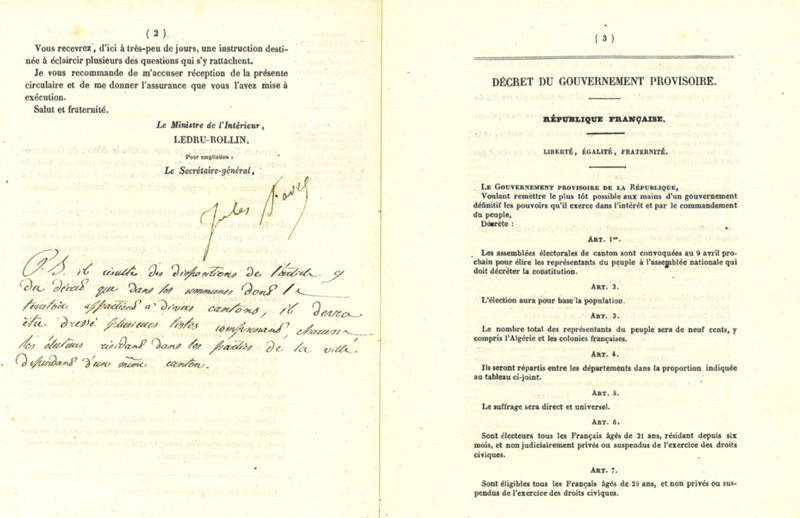 Instructions pour les élections du 9 avril 1848 (cote ADC 7 M 3)