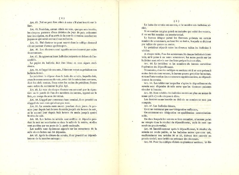 Extraits des dispositions constitutionnelles et législatives. Le déroulement du scrutin (cote ADC 7 M 3)