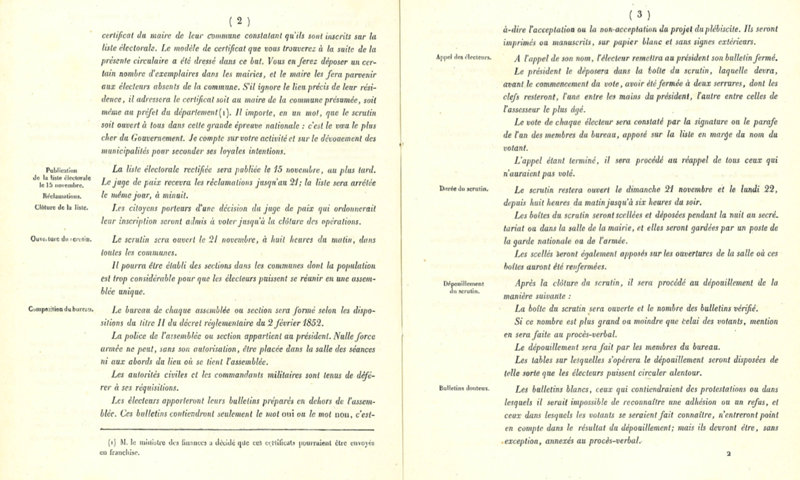 Instructions officielles du ministre de l’Intérieur aux préfets, 7 novembre 1852 (cote ADC 2 M 1)
