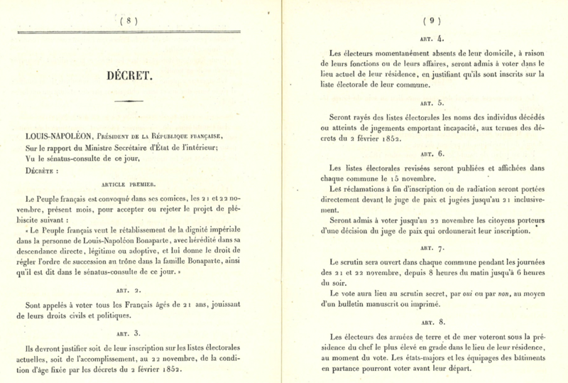 Instructions officielles du ministre de l’Intérieur aux préfets, 7 novembre 1852 (cote ADC 2 M 1)
