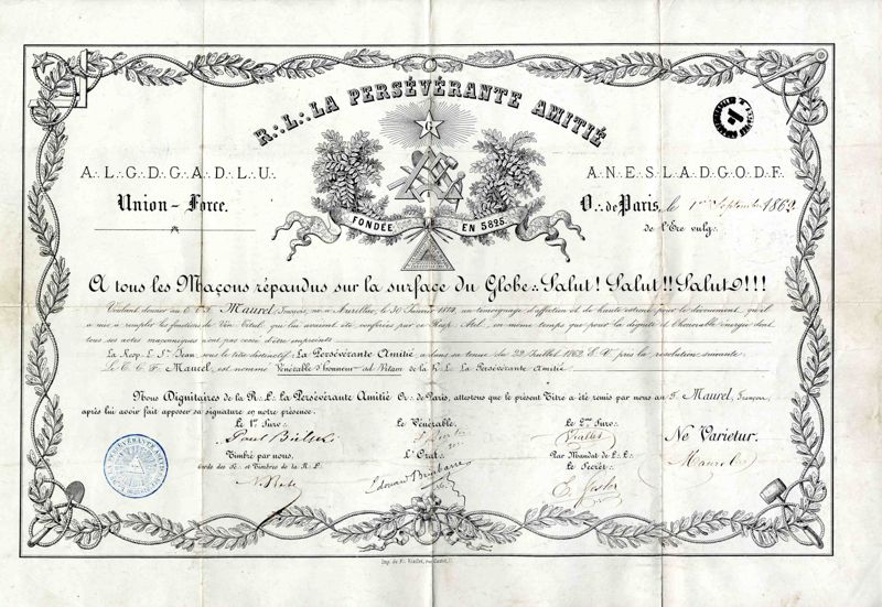 Diplôme de franc-maçon