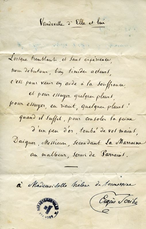 Un dramaturge poète : Eugène Scribe