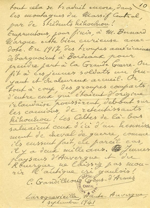 Hihouhou ! Traces de celte ? L’avis de Camille Gandilhon Gens-d’Armes