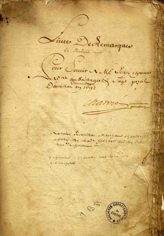 Recueil de jurisprudence compilé par Jean Charmes, avocat au présidial d’Aurillac