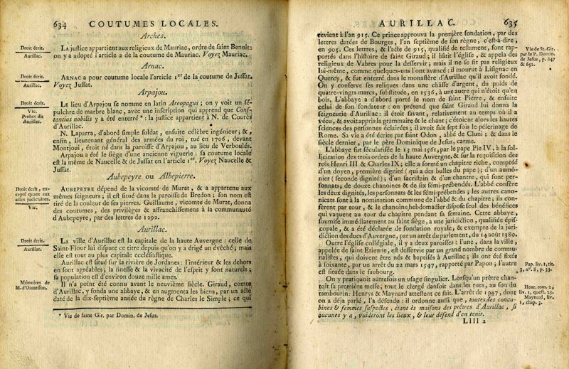 Chabrol, Coutumes locales de la Haute et Basse-Auvergne, Riom, 1786.