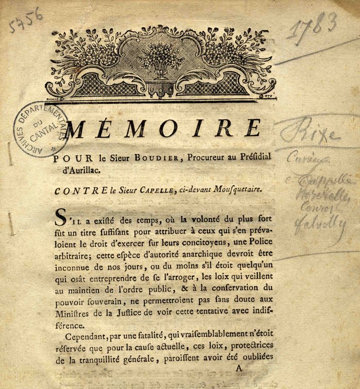 Rixe entre un clerc de procureur et un ancien mousquetaire