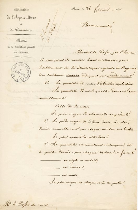 Demande du bureau de la statistique générale de France (28 février 1841)
