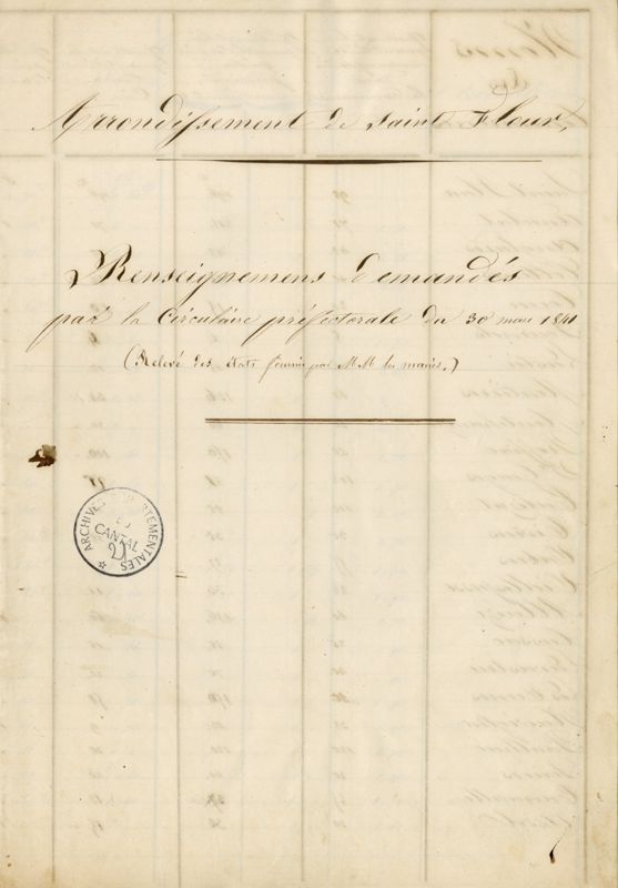 Tableau statistique de l'arrondissement de Saint-Flour (1841)