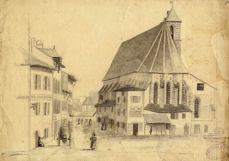 La rue des Carmes et l’église Notre-Dame-aux-Neiges dans les années 1840