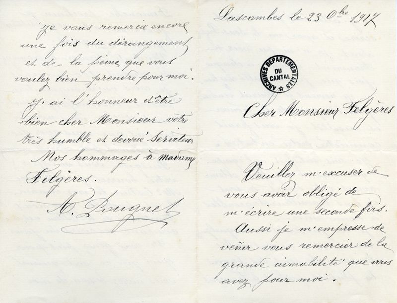 Lettres d’un cultivateur au maire de la commune de Dienne 