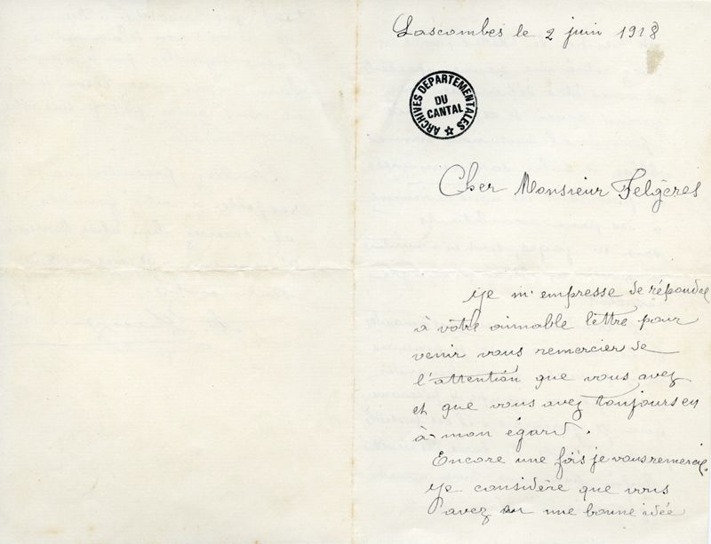 Lettres d’un cultivateur au maire de la commune de Dienne