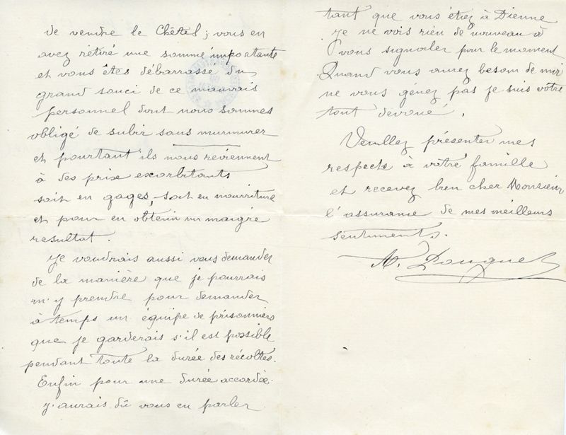 Lettres d’un cultivateur au maire de la commune de Dienne