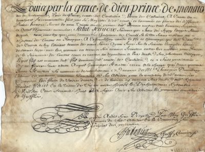 Récépissé d’hommage de Jean Seguy au prince Louis Ier de Monaco, 18 septembre 1668 (coll. privée)
