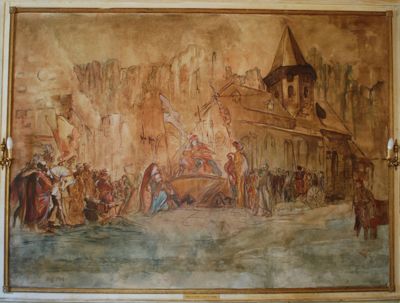 " Remise du Carladès à Honoré de Grimaldi ", Emamnuelle Besse et Isabelle Vinat, 1994 (cliché ADC).