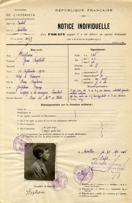 Notice individuelle de forain de Jean-Baptiste Boglioni