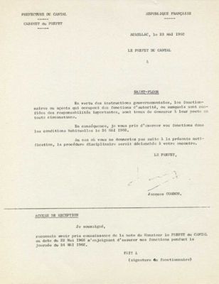 Pression sur les agents de la Préfecture (cote ADC : 3 SC 10491)