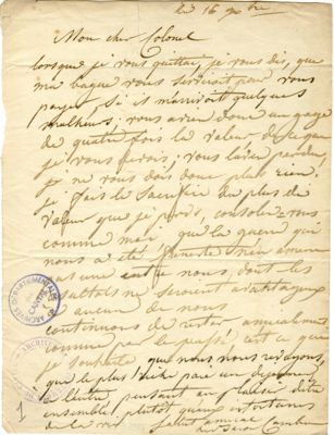 Lettre de Pierre Cambronne