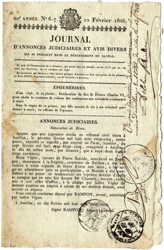 A propos d’enchères, de loup dévoreur d’hommes et de sérendipité (1825)