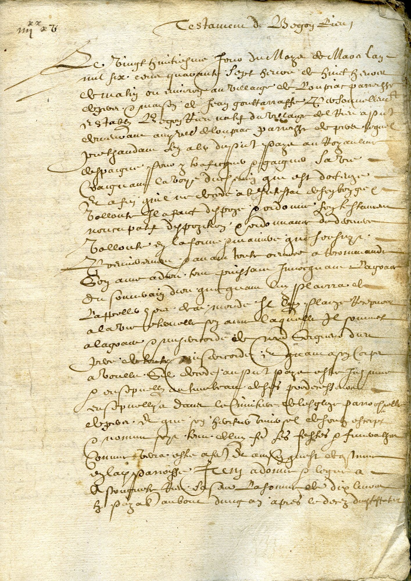 Testament de Bégon Rieu, reçu par Esquiro, notaire à Pers (1647)