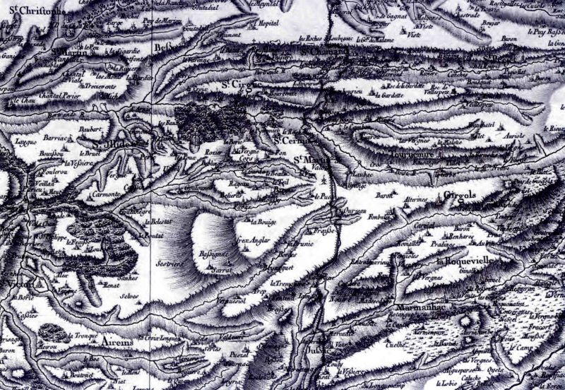 Carte de Cassini, feuille 15, Aurillac (détail). - Bibliothèque Nationale de France, site Gallica