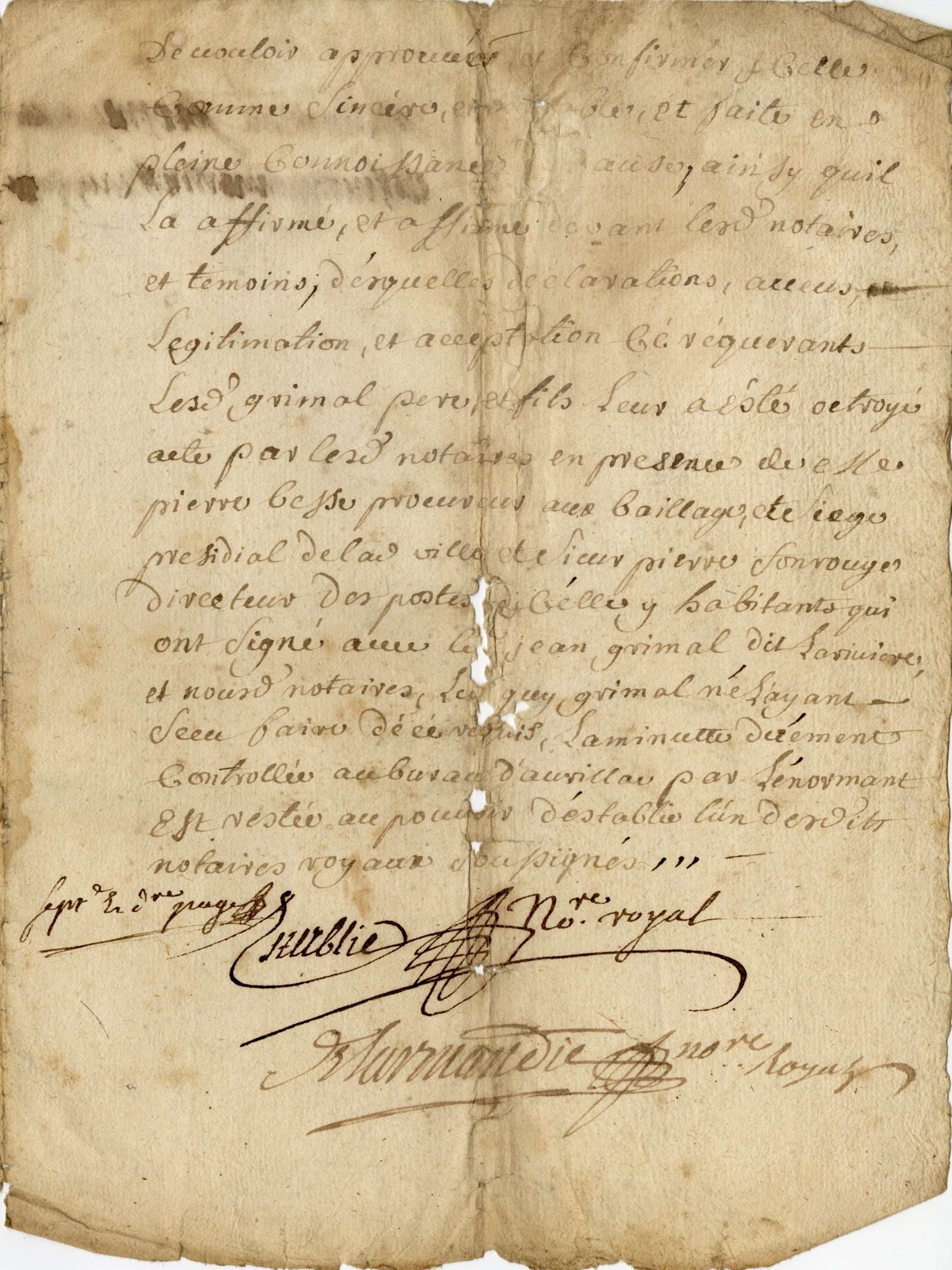 Reconnaissance de paternité de Guy Grimal (1748)