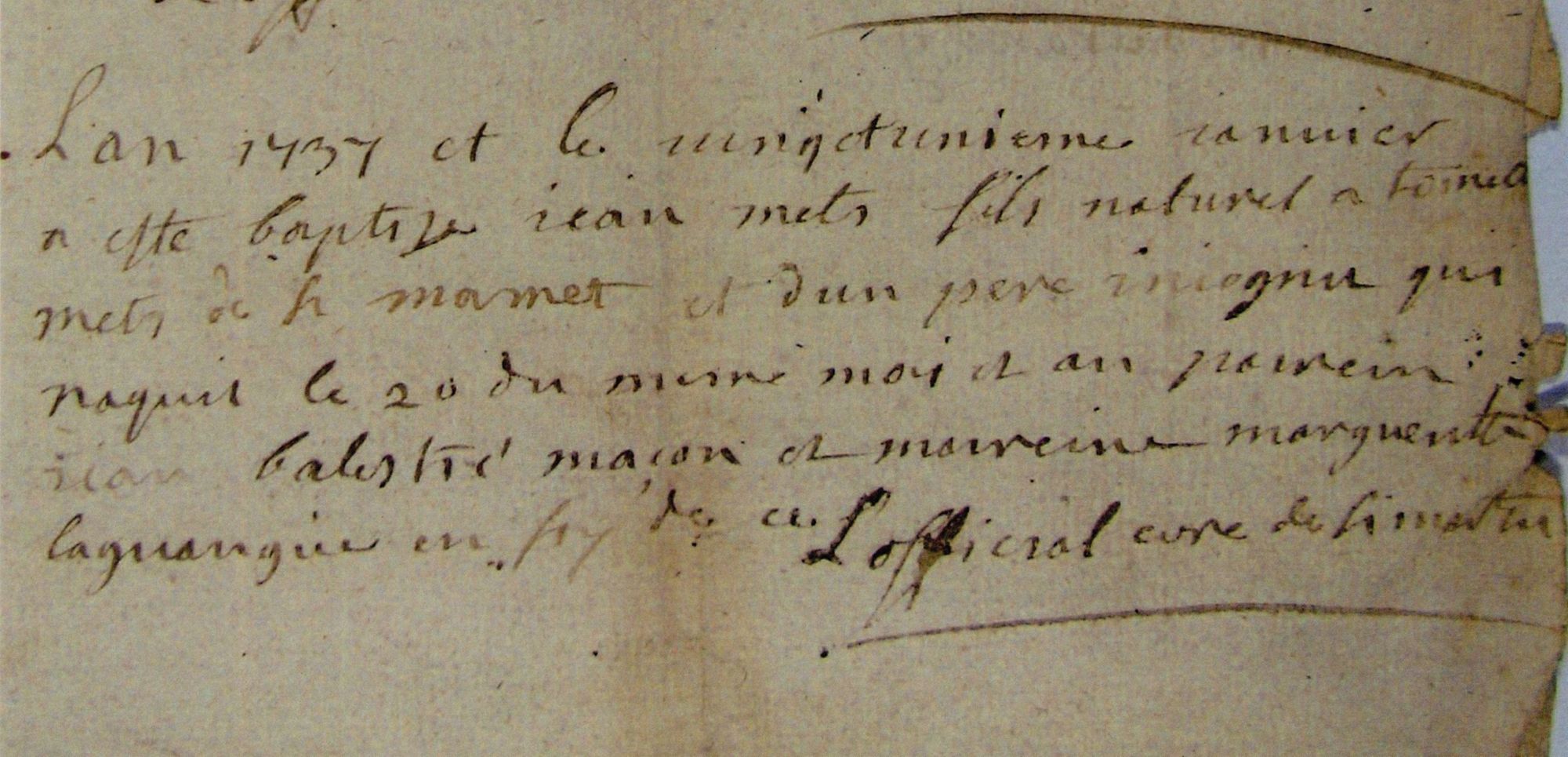 Acte de naissance de Jean Mets (1737)