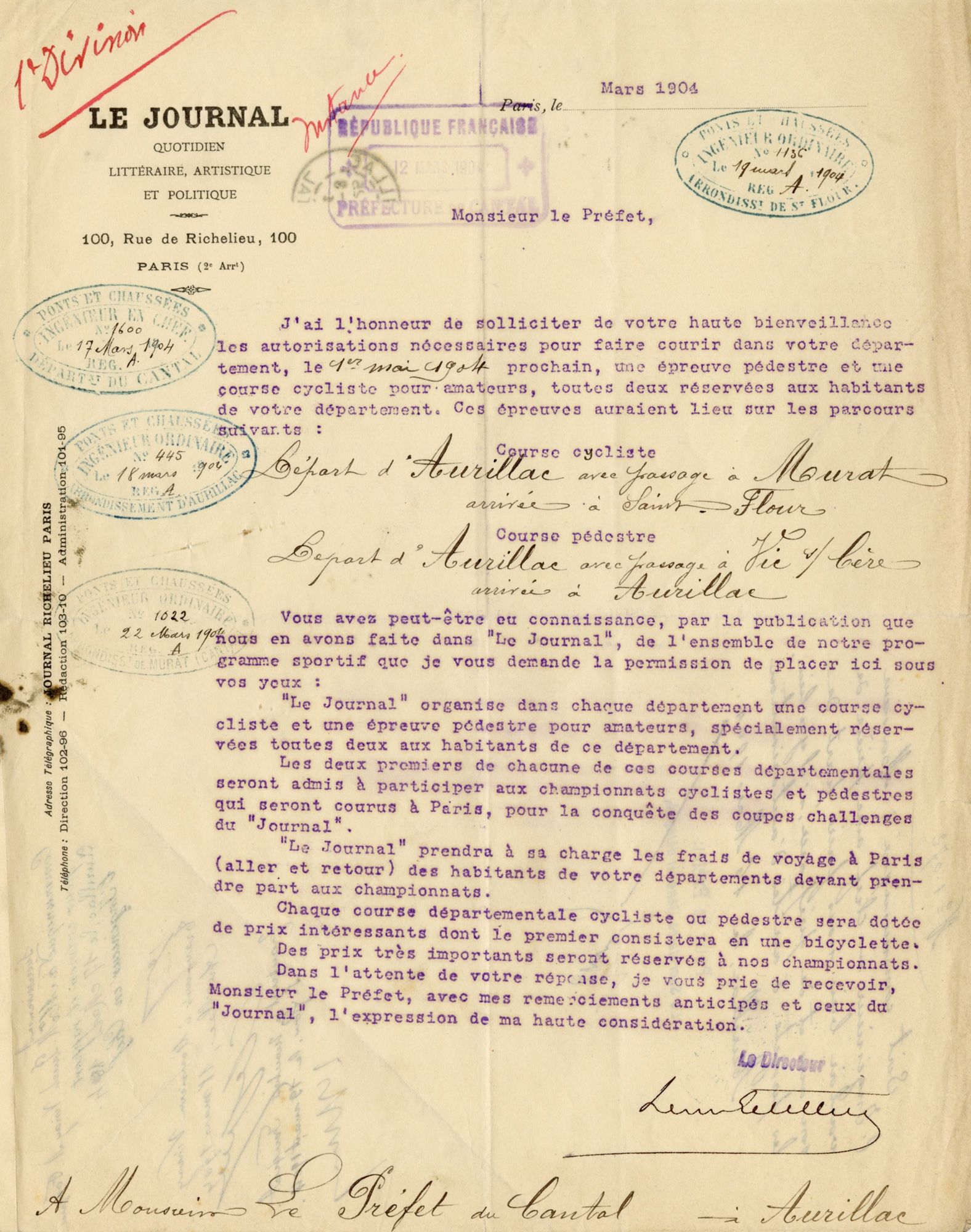 Course cycliste Aurillac-Saint-Flour (1er mai 1904)