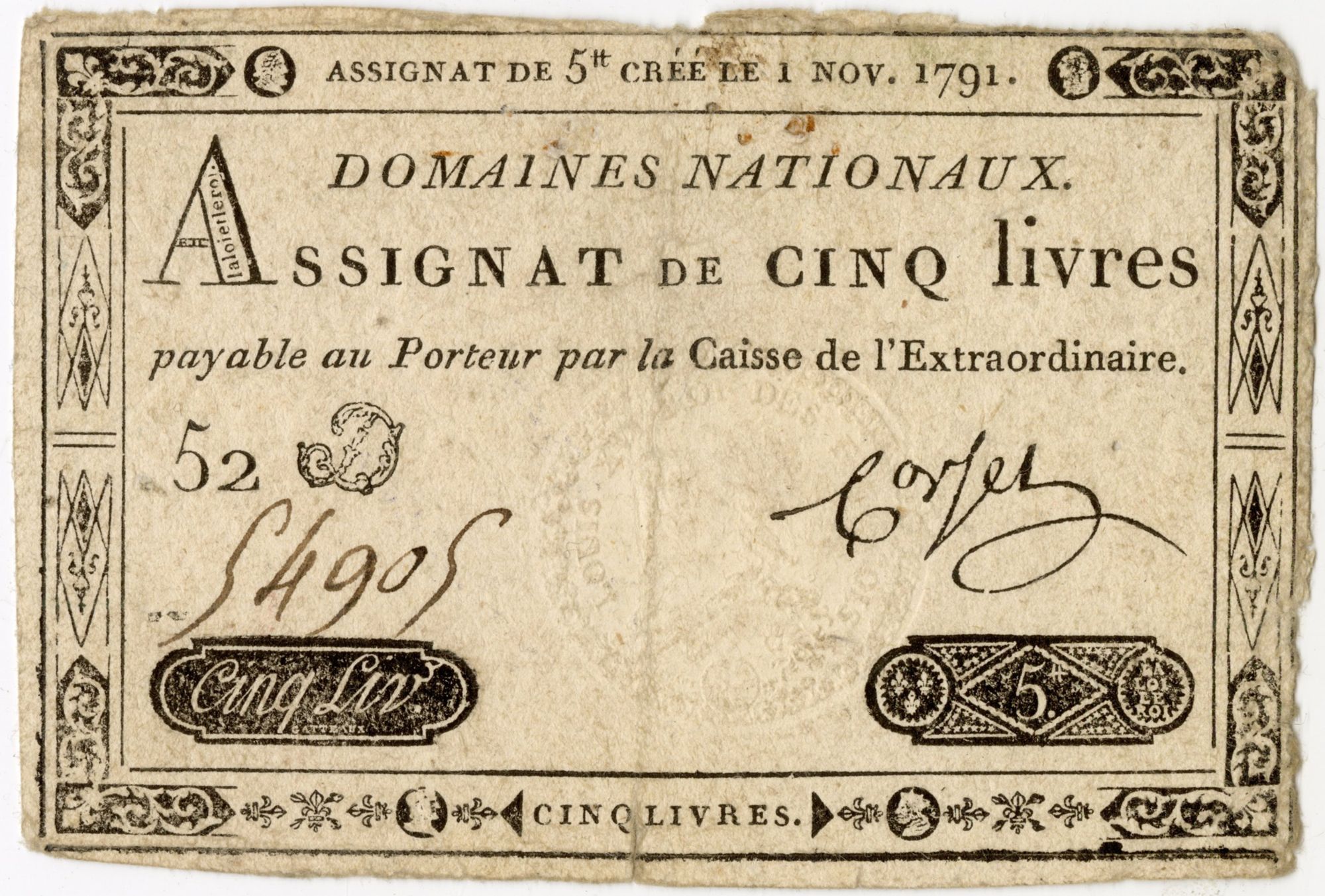 Vrai ou faux assignat ?  Signes caractéristiques de falsification. 