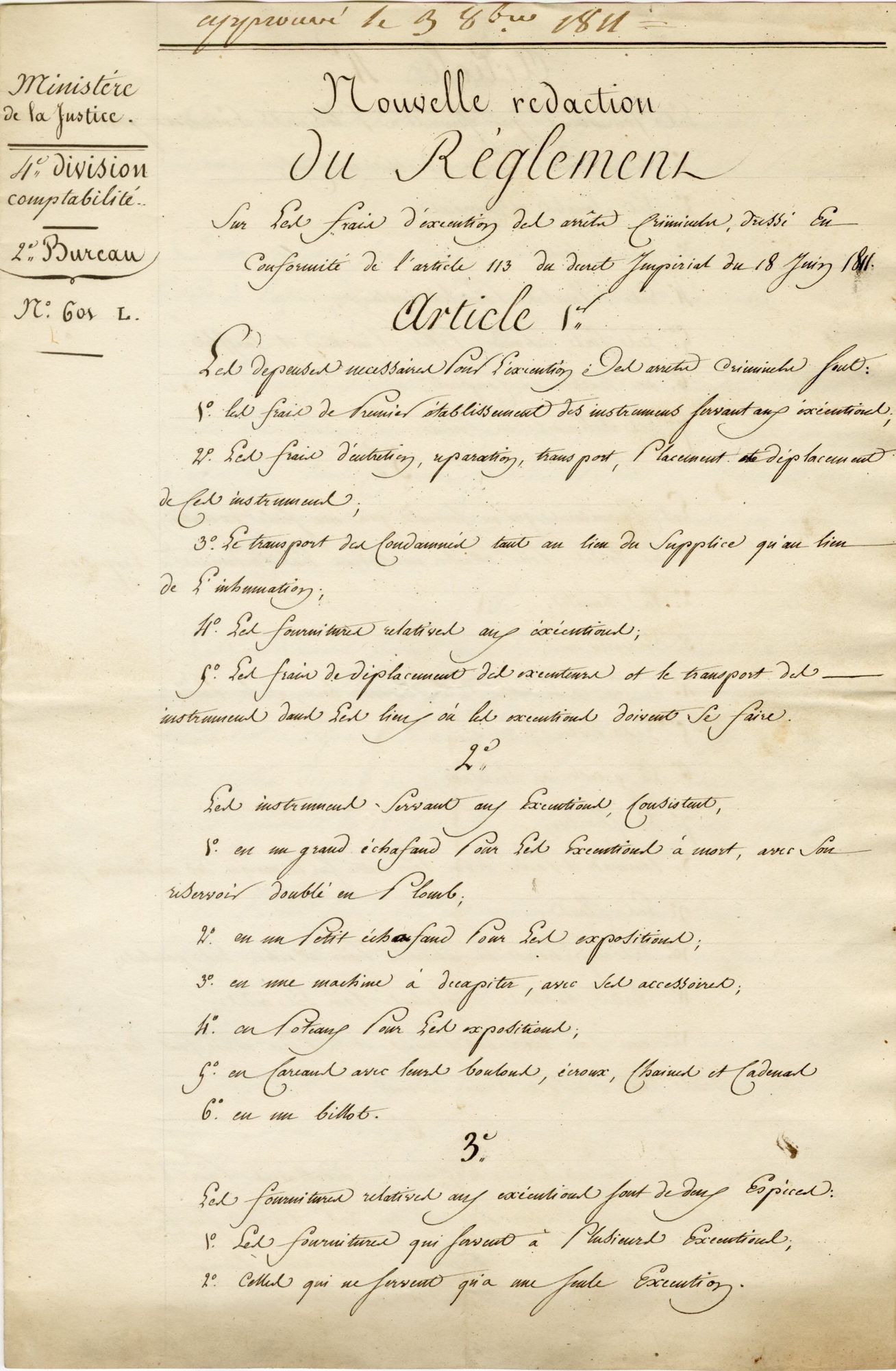 « Instruments nécessaires à l’exécution des arrêts criminels » (1811-1818)