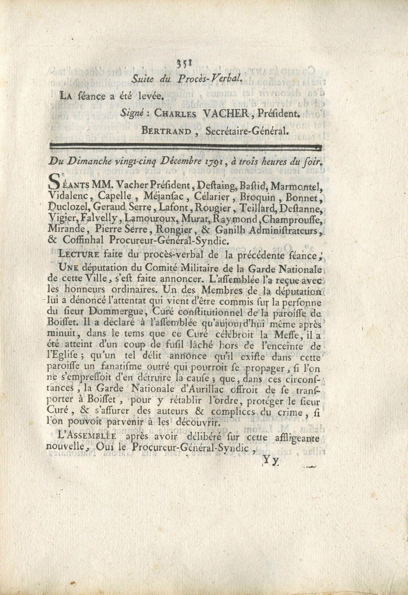 Procès-verbal de l'assemblée départementale du 25 décembre 1791(L 20)