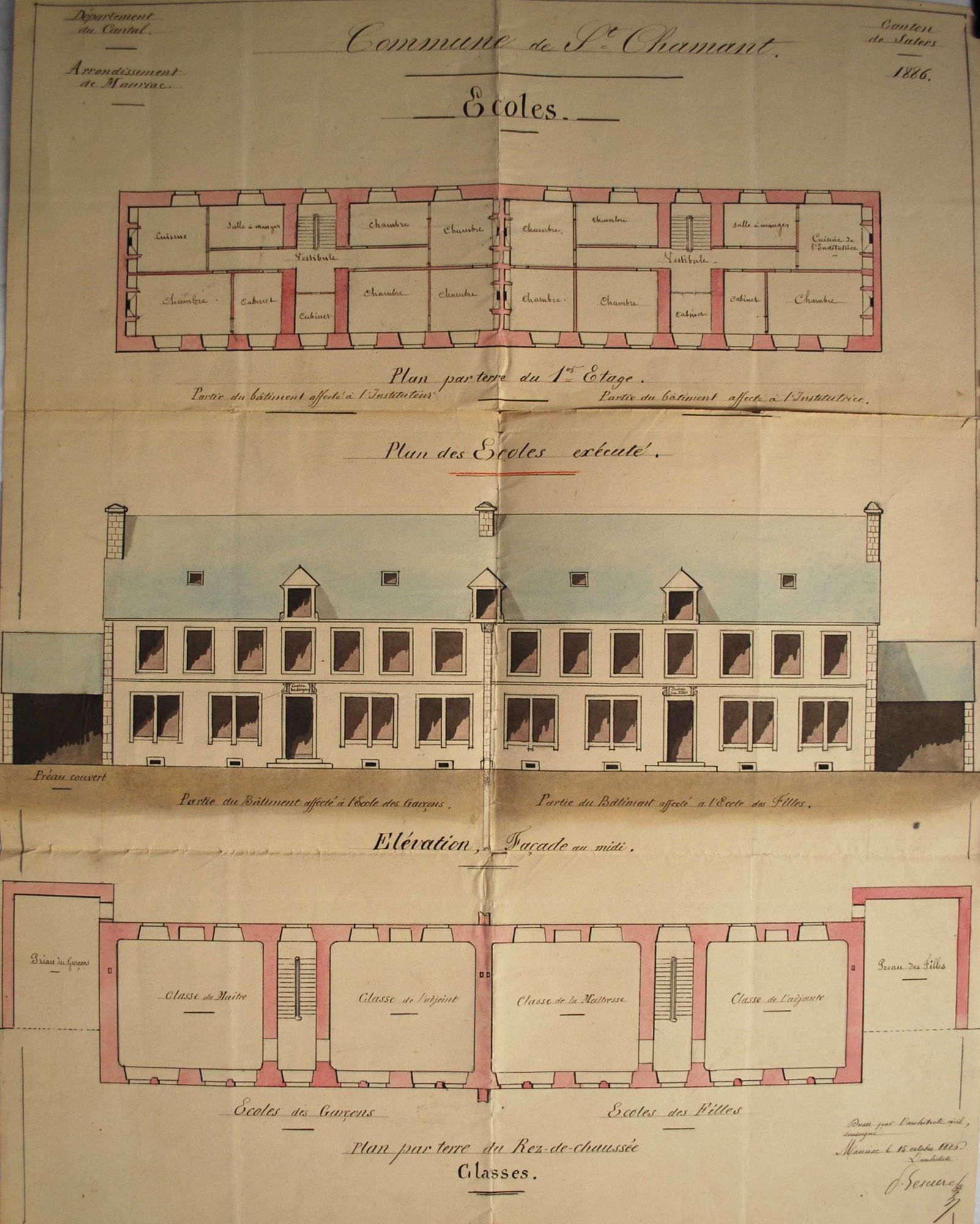 Plan de l'école de Saint-Chamant (1886) - AD015_2O176/2-1