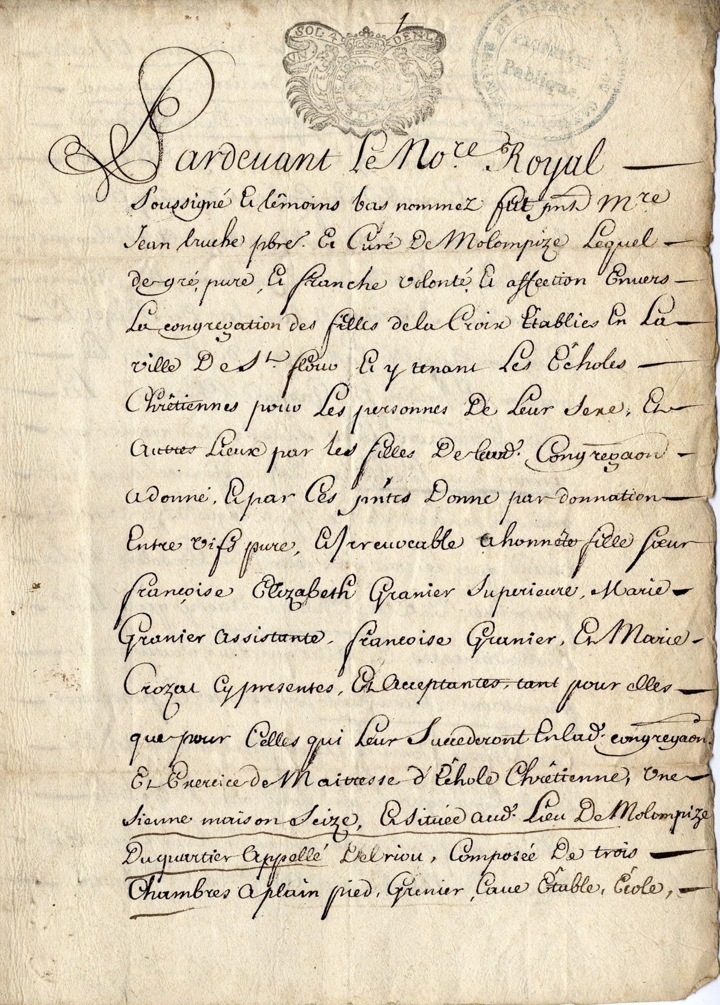 Un établissement précurseur : l’école de filles de Molompize au XVIIe siècle