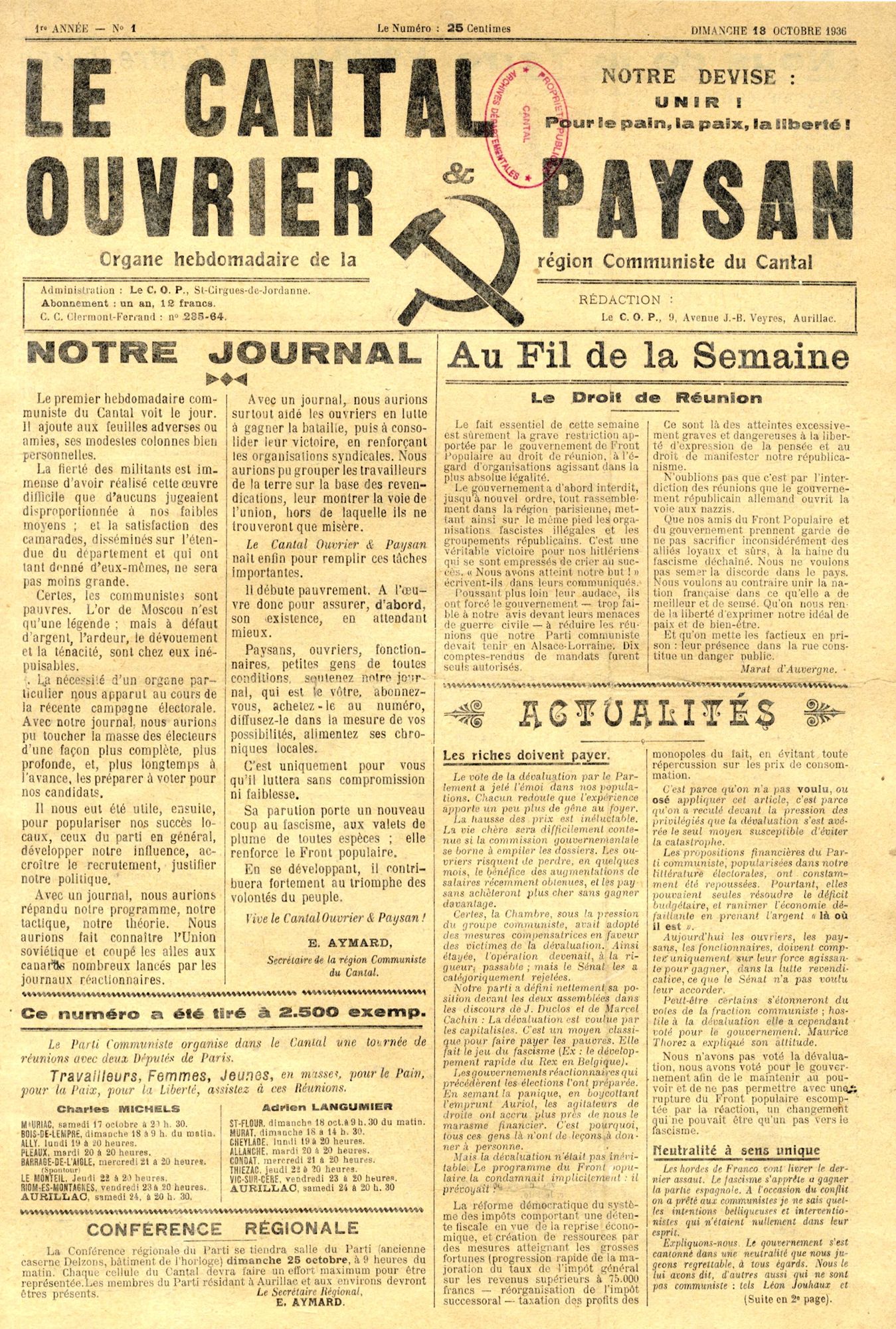 Le Cantal Ouvrier et Paysan souffle ses 80 bougies !