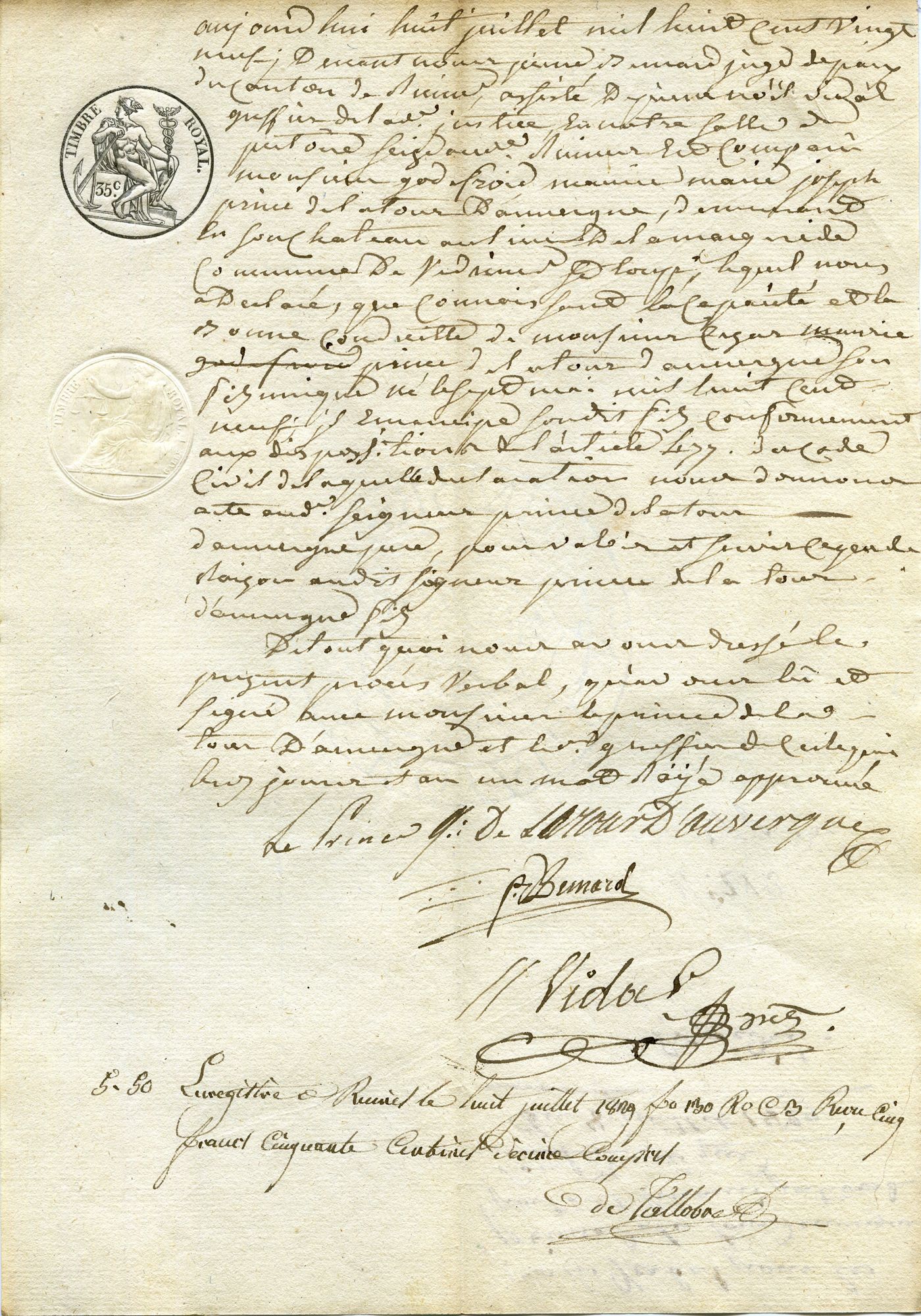 Émancipation du prince de La Tour d'Auvergne par son père en 1829 (château de la Margeride, Védrines-Saint-Loup)