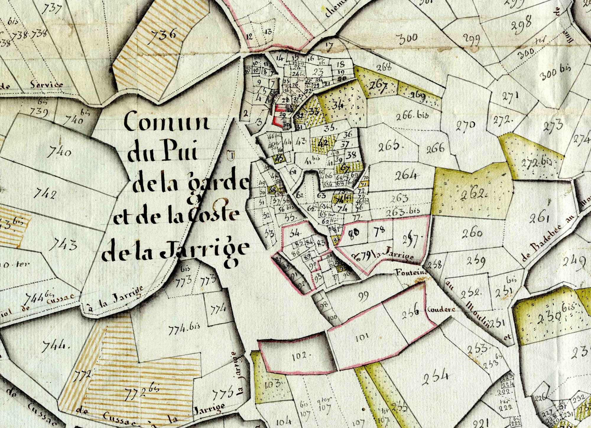 Plan aquarellé de Cussac avant la Révolution